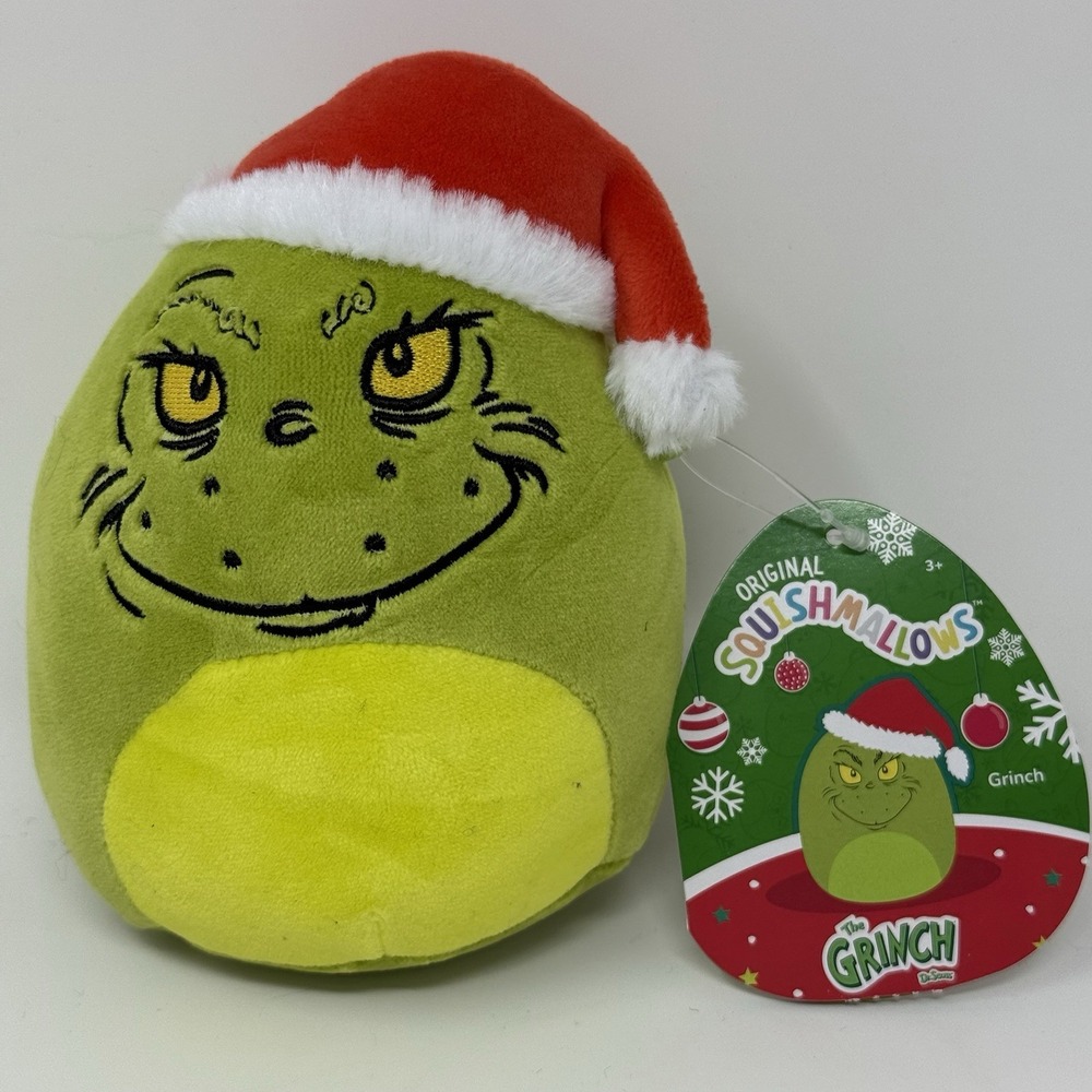 Squishmallows Dr. Seuss The Grinch 5" Christmas Plush Green Santa Hat NEW
